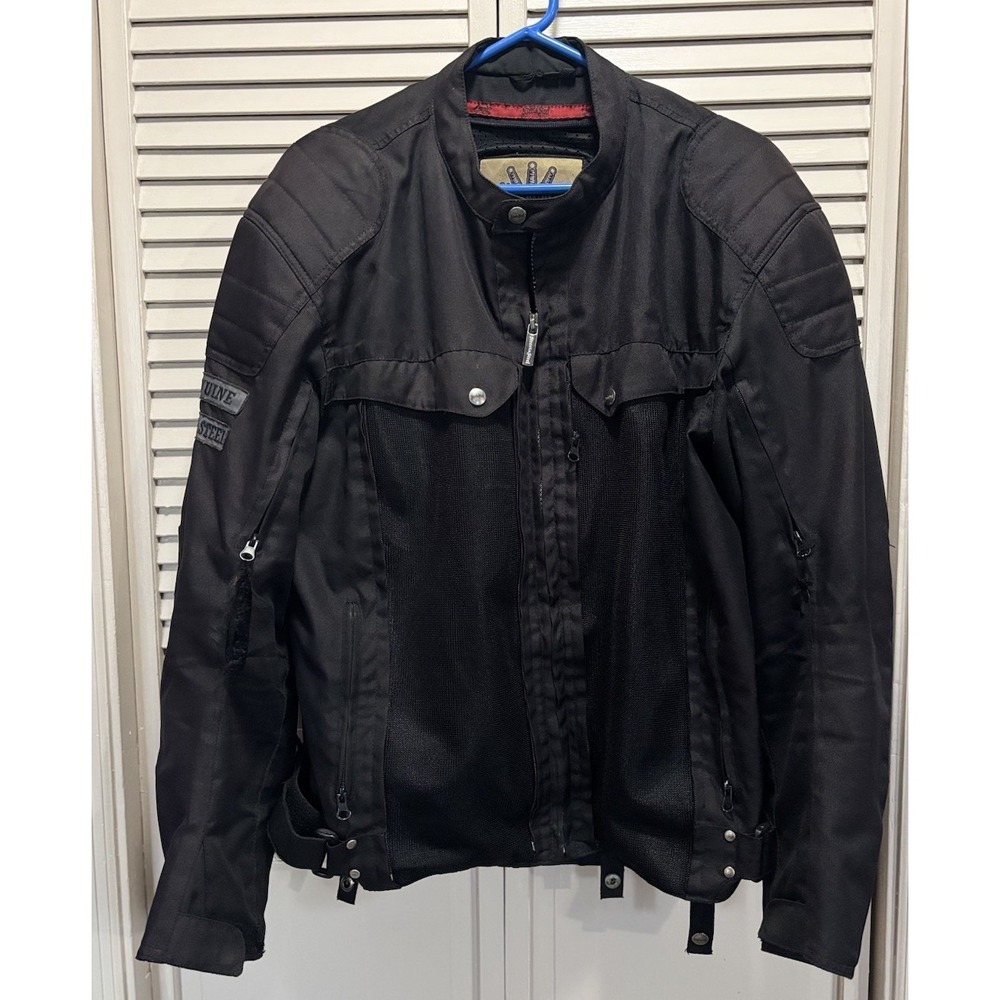Street & Steel Armoured Padded Black Motorcycle Jacket 2XL Zip Up Embrod Logo‎